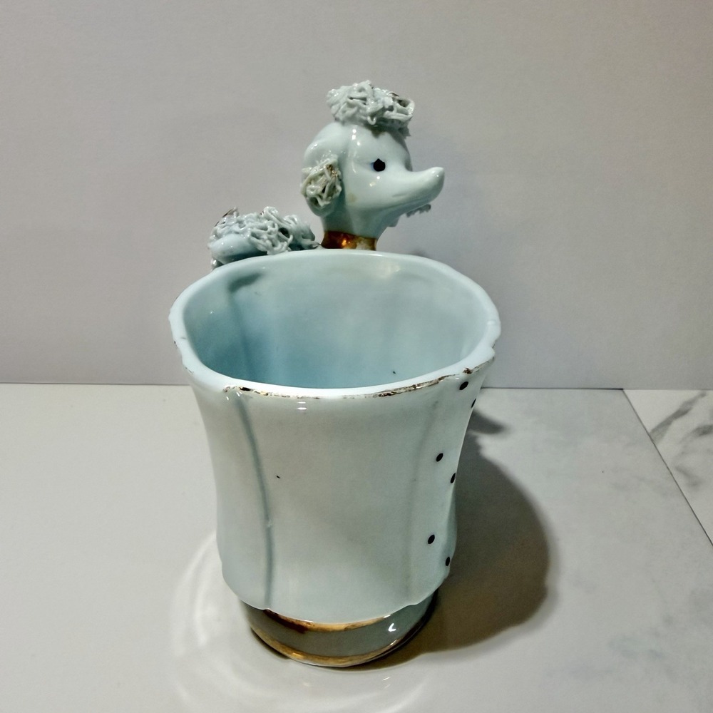 BLUE spaghetti poodle 50's MCM Planter cigarette holder Japan made - Picture 4 of 6